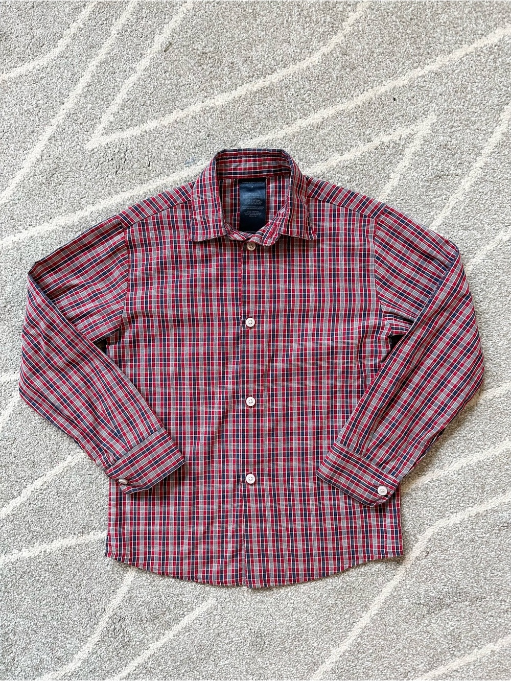Red and Navy Tommy Hilfiger Plaid Button Down Dress Shirt Boys 7